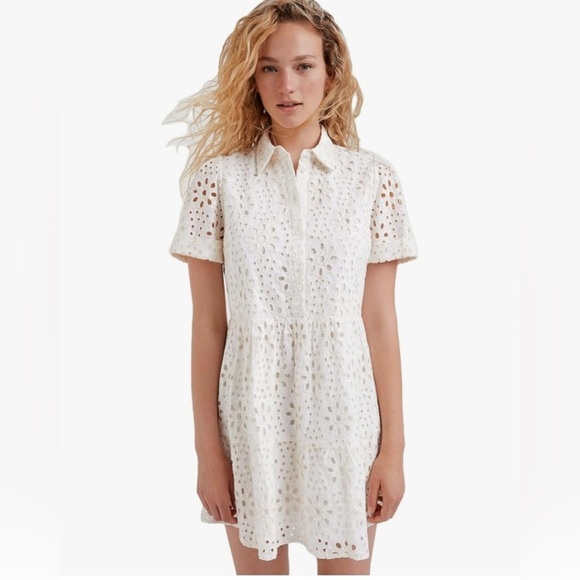 Desigual shirt Swiss lace dress white sparkles sz S mini - Picture 2 of 7